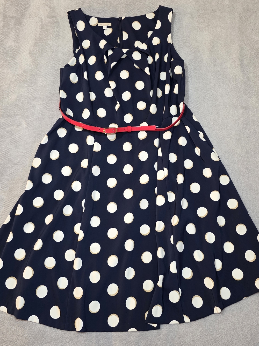 Navy Polka Dot Fit & Flare Dress Plus Size 16W Retro Belted Swing